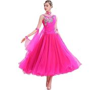 Robe De Danse De Salon Professionnelle Valse Tango Concours Costume sans Manches Moderne Standard Danse Performance, Pink, 3XL