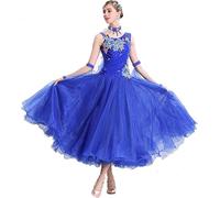 Robe De Danse De Salon Professionnelle Valse Tango Concours Costume sans Manches Moderne Standard Danse Performance, Blue, S
