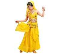 Robe de Danse du Ventre pour Fille sans Manches Déguisement Indienne Costume Orientale Sequin Lamé Léger avec Ceinture de Hanche Tenue de Spectacle Enfant pour Gala Anniversaire