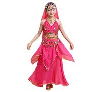 Robe de Danse du Ventre pour Fille sans Manches Déguisement Indienne Costume Orientale Sequin Lamé Léger avec Ceinture de Hanche Tenue de Spectacle Enfant pour Gala Anniversaire