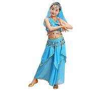 Robe de Danse du Ventre pour Fille sans Manches Déguisement Indienne Costume Orientale Sequin Lamé Léger avec Ceinture de Hanche Tenue de Spectacle Enfant pour Gala Anniversaire