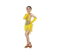 Robe de danse élégante et scintillante pour fille - Robe en latex asymétrique à franges - Costume glamour - Convient pour la scène - Bordures à paillettes - Manches - Robe de compétition pour la