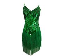 Robe de danse Gatsby à paillettes pour femme - Robe de danse latine pour salsa, samba, rumba (36/38/38) (vert), Vert