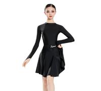 Robe de danse latine à manches longues pour filles idéale les compétitions | Robe de danse de salon pour fille en nylon élastique, costume de rumba et samba