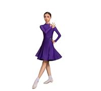 Robe de Danse Latine à Manches Longues pour Filles, Tenue de compétition de Salle de Bal pour Enfants, Tenue scène de fête de Salsa de Rumba cha cha Samba Tango compétition,Purple a,170cm