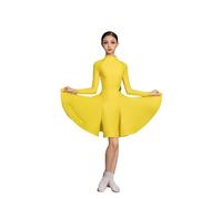 Robe de Danse Latine à Manches Longues pour Filles, Tenue de compétition de Salle de Bal pour Enfants, Tenue scène de fête de Salsa de Rumba cha cha Samba Tango compétition,Yellow a,140cm