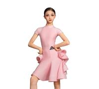 Robe de Danse Latine à Manches Longues pour Filles, Tenue de compétition de Salle de Bal pour Enfants, Tenue scène de fête de Salsa de Rumba cha cha Samba Tango compétition,Rose,140cm