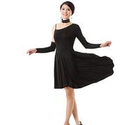 Robe De Danse Latine Femme Col À Épaules Tombantes Jupe Cha Cha Salsa Vêtements De Danse Irrégulière Swing Robe Valse Tango Pratiquer des Robes De Danse De Salon,Noir,XXL
