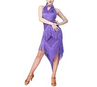 Robe de Danse Latine Femme Sans Manches - Tango, Salsa, Jazz à Franges - Vêtement de Soirée, Violet, M