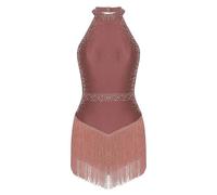 Robe de danse latine pour femme avec franges en strass et pompons - Élégante tenue de salsa, tango