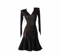 Robe de Danse Latine pour Femme, Tenue de Danse Standard, avec Cristaux, avec Un Fil de Perles Brillantes, pour Valse, Salle de Bal, Sexy (M)