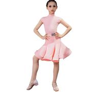 Robe de Danse Latine pour Fille, Fendue, Moderne, pour Enfants Jupe de Salsa et Tango sans Manches pour entraînement compétition,Barbie Pink,150cm