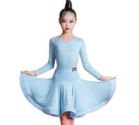 Robe de Danse Latine pour Fille Grande Jupe Trapèze pour Danse de Salon Salsa Rumba Cha Cha Samba Tango Costume de Compétition Costume de Performance (110)