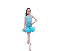 Robe de Danse Latine pour Filles Cha Cha Rumba Tango Robe Samba Salsa Danse Costume Enfants Compétition Danse de Salon Robes,Bleu,130