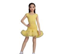 Robe de Danse Latine pour Filles Cha Cha Rumba Tango Robe Samba Salsa Danse Costume Enfants Compétition Danse de Salon Robes,Jaune,150
