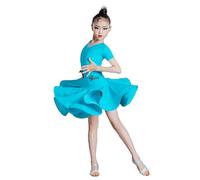 Robe de Danse Latine pour Filles, Col en V, Demi-Manches, Robe de Compétition de Danse Professionnelle, Costume de Danse de Salon, Tango, Cha-Cha, Robe de Danse Moderne