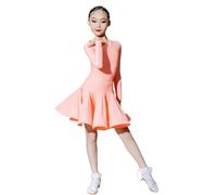 Robe de Danse Latine pour Filles, Manches Longues idéale pour la Samba Le Tango et la Salsa. Tenue de Spectacle et de compétition de Danse de Salon,Apricot Pink,120