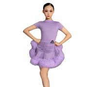 Robe de Danse Latine pour Filles, Tenue de compétition de Danse de Salon à Manches Courtes, Salsa Latine, Tango, Samba, cha cha, Rumba,Violet,110