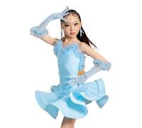 Robe de Danse Latine pour Filles Tenue de Danse de Salon Samba Salsa Tango Costume de Compétition de Danse (160)