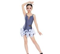Robe de Danse Latine pour Filles, Tenue de Danse pour Enfants Samba Tango Salsa Tenue de compétition de Danse de Salon,Gray Purple,160