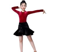 Robe de Danse Latine pour Filles Vêtements de Performance Vêtements de Compétition Professionnels Justaucorps Fendus Jupes Costumes de Compétition (110)