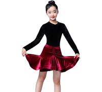 Robe de Danse Latine pour Filles Vêtements de Performance Vêtements de Compétition Professionnels Justaucorps Fendus Jupes Costumes de Compétition (140)