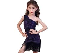 Robe de Danse Latine sans Manches pour Fille, Jupe de Danse de Salon pour Enfants, pour Salsa, Rumba, Cha Cha, Samba, Tango, Haut, Costume de Danse Professionnel,Violet,150cm