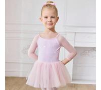Robe de danse léotard en maille contrastée avec panneau avant à imprimé floral aléatoire et strass, mignonne pour le port quotidien, robe de danse de ballet, stretch 4 voies haute extensibilité, pour