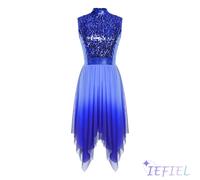 Robe de danse luge pour femmes, culte liturgique, paillettes scintillantes, corsage sans manches, maille dégradée, ourlet irrégulier, robe lyrique moderne Gold