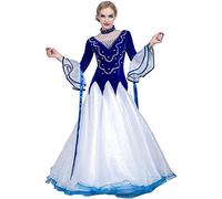 Robe de danse moderne évasée, valse, tango, robes de compétition lisses avec jupe intégrale ornée de strass pour spectacles de groupe (bleu, taille S)