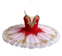 Robe de Danse pour Fille Tutu de Ballet Style Galette | Tutu brodé de perles et de perles, tenue de danse pour compétition de gymnastique et de danse.