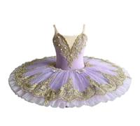 Robe de Danse pour Fille Tutu de Ballet Style Galette | Tutu brodé de perles et de perles, tenue de danse pour compétition de gymnastique et de danse.