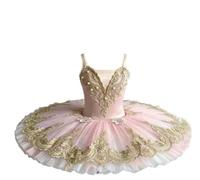 Robe de Danse pour Fille Tutu de Ballet Style Galette | Tutu brodé de perles et de perles, tenue de danse pour compétition de gymnastique et de danse.