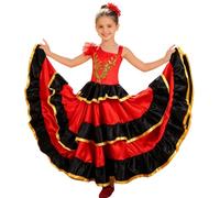 Robe de Danse pour Filles, Style Corrida espagnole, Tutu Ample pour Enfants (A-Red, 150)