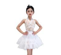 Robe de Danse sans Manches pour Fille, Robe de Tango/Salsa de Salon, Costumes de compétition de Danse,Blanc,160