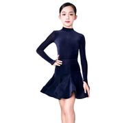 Robe de Danse Velours pour Fille Tenue de compétition pour Danses de Salon | Manches longues ; pour la salsa, la rumba, le cha-cha, la samba, le tango, les soirées et les compétitions
