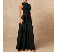 Robe de début de printemps à col rond, taille cintrée et froncée avec jupe volumineuse, confortable & douce pour femmes, tenues de vacances, d'anniversaire, d'invitée de mariage, de fête de mariage, d