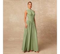 Robe de début de printemps à col rond, taille cintrée et froncée avec jupe volumineuse, confortable et douce pour femmes, tenue de vacances, d'anniversaire, de mariée, de fête de mariage, de vacances 