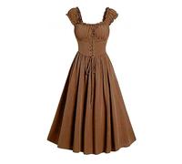 Robe de déguisement Renaissance pour femme - Robe-corset gothique à lacets sur le devant - Manches à capuche - Robe longue médiévale irlandaise - Robe de fée ou d'elfe - Chemise paysanne - Mes