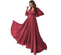 Robe de demoiselle d'honneur à manches chauve-souris en mousseline avec poches et col en V pour femme, Rose désert, 52
