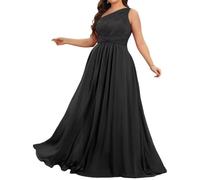 Robe de demoiselle d'honneur asymétrique pour femme, grande taille, taille empire, en mousseline de soie, Noir , 56