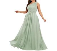 Robe de demoiselle d'honneur asymétrique pour femme, grande taille, taille empire, en mousseline de soie, vert sauge, 60