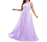 Robe de demoiselle d'honneur asymétrique pour femme, grande taille, taille empire, en mousseline de soie, lilas, 48