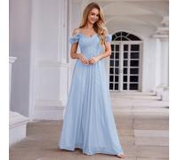 Robe de demoiselle d'honneur bleu clair élégante avec bretelles spaghetti, décoration florale 3D à paillettes, dos nu, une épaule, pour l'été et le début de l'automne, convient pour invitée de mariage