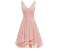 Robe de demoiselle d'honneur courte en mousseline plissée à double col en V pour femme, vieux rose, 38
