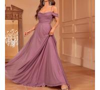 Robe de demoiselle d'honneur élégante avec épaules dénudées, dos ajustable avec cordon et jupe ample fluide | Tenue de soirée de luxe pour mariages, galas et fêtes de Cannes L,M,S,XL,XSUnicoloreTissu