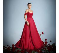 Robe de demoiselle d'honneur élégante avec épaules dénudées, dos ajustable avec cordon et jupe ample fluide | Tenue de soirée de luxe pour mariages, galas et fêtes de Cannes L,M,S,XL,XSUnicoloreTissu