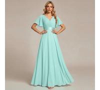 Robe de demoiselle d'honneur élégante et romantique en mousseline de soie avec col en V, manches papillon plissées, convient pour les invités de mariage, les occasions semi-formelles, été et début d'a