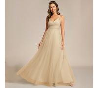 Robe de demoiselle d'honneur en mousseline de soie couleur champagne avec des bretelles croisées, convient pour les mariages, les dîners de gala, les anniversaires, les bals de fin d'études et autres 