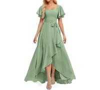 Robe de demoiselle d'honneur en mousseline de soie pour femme - Robe plissée - Robe de princesse - Robe de cérémonie - Grande taille, vert sauge, 42